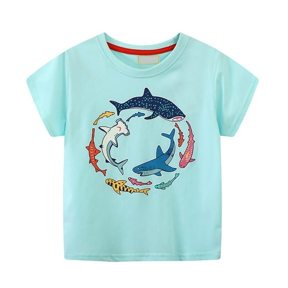 BOOMNY Toddler Boys Tee Shirts Short Sleeve Cartoon Shark Printed Tshirt For Boys Glow In The Dark Summer Shirt Tops Lovely Child's Dailywear