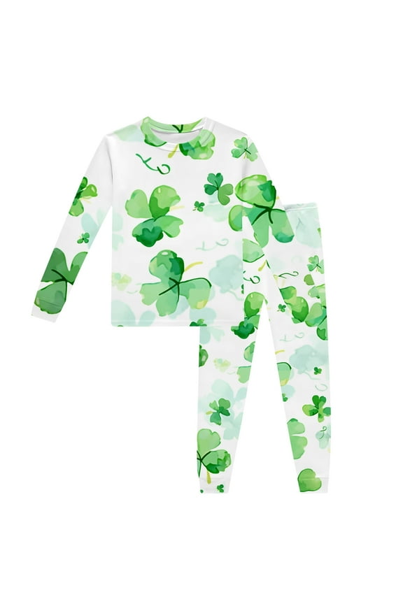 Toddler Children Pajamas Sets Long Sleeve St.Patrick's Day Cartoon Print Homewear Tops Pants Suit Classic Nightwear 7-8 Years