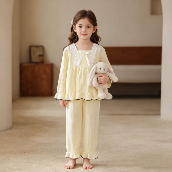 BOOMNY Toddler Girls 2 Peice Pajamas Sets Solid Long Sleeve Sleepwear Tops Pants Pjs Set for Kids Cozy Loungewear Homewear