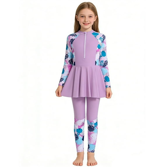 BOOMNY Toddler Girls 2 Peice Swimsuits Long Sleeve Rash Guard for Kids Fashion Graphic Lightweight Summer Sun Protection Swimwear