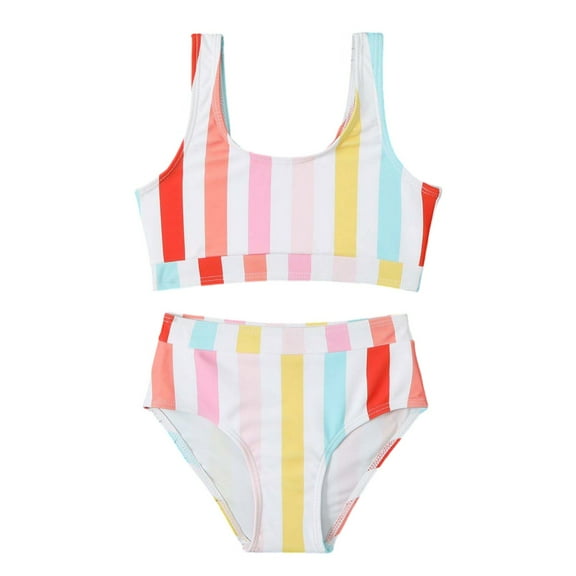BOOMNY Toddler Girls 2 Peice Swimsuits Sleeveless Bathing Suit for Kids Striped Lightweight Summer Sun Protection Swimwear