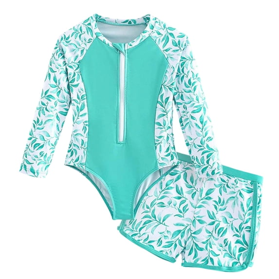 BOOMNY Toddler Girls 3 Peice Swimsuits Long Sleeve Bathing Suit With Hat Floral Graphic Lightweight Summer Vacation Beach Swimwear
