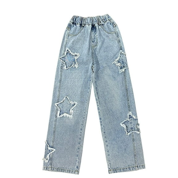 BOOMNY Toddler Girls Baggy Jeans Casual Wide Leg Denim Pants Jeans Kids Clothes Size 5 14 Years Comfort Dailywear 5-6 Years