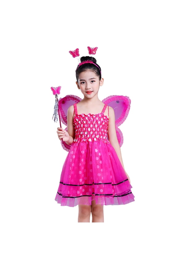 Toddler Girls Fairy Dress Up Funny Stage Performance Outfits for Girl Sleeveless Tulle Mesh Skirts Wings Hairband Cozy Kids Clothing