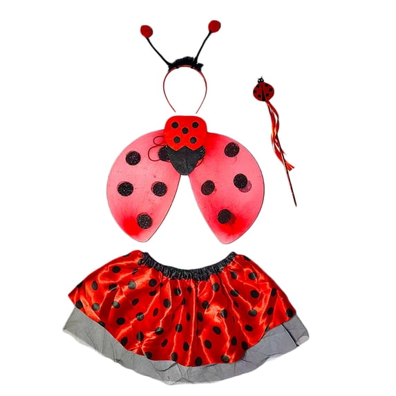 BOOMNY Toddler Girls Ladybug Dress Up Funny Stage Performance Outfits for Girl Cute Skirts Wings Hairband Cozy Kids Clothing