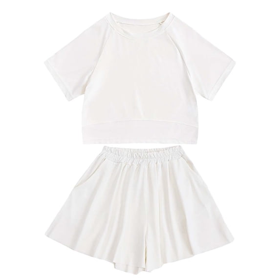 BOOMNY Toddler Girls Outfit Set 2 Peice Workout Clothes Set for Girl Short Sleeve Solid Color Tops Shorts Cozy Kids Athletic Clothing