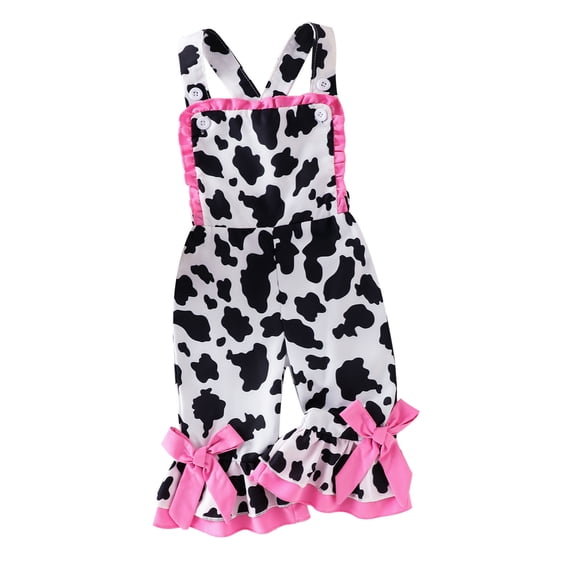 BOOMNY Toddler Girls Romper Cow Graphic Sleeveless Jumpsuits for Kids Soft Baggy Fall Jumpsuit