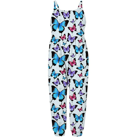BOOMNY Toddler Girls Romper Jumpsuits Sleeveless Casual Butterfly Printed Romper Jumpsuit Soft Loose Fit Overalls Comfy Girl's Clothes