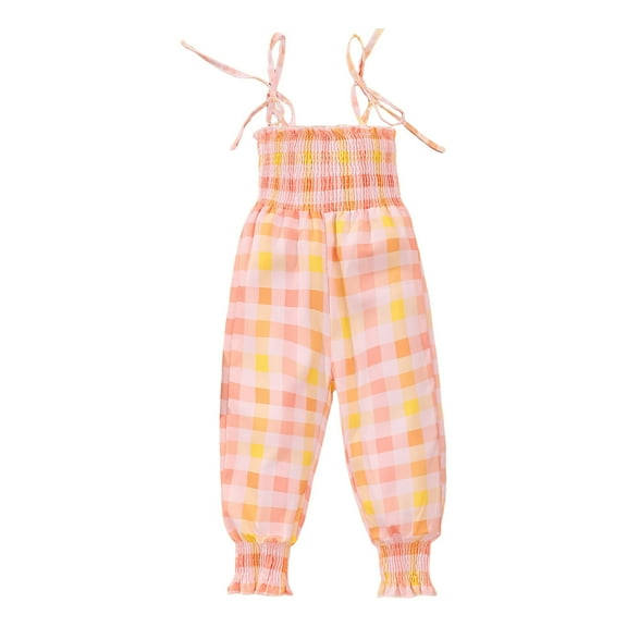 BOOMNY Toddler Girls Romper Jumpsuits Sleeveless Casual Plaid Printed Flared Romper Jumpsuit Soft Loose Fit Overalls Comfy Girl's Clothes