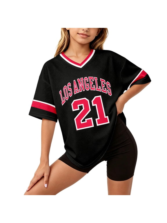 Toddler Girls Short Sleeve Basketball T-Shirts V Neck Number 21 Graphic Workout Tee Tops for Girl Soft Activewear