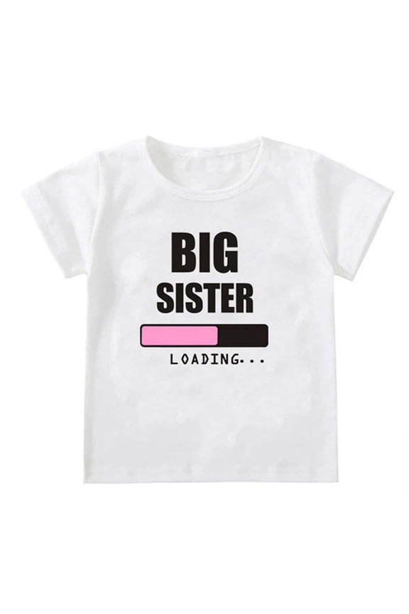 Toddler Girls Short Sleeve T Shirts Big Sister Letter Graphic T-Shirts Loose Tee Tops, Sizes 3-4 Years