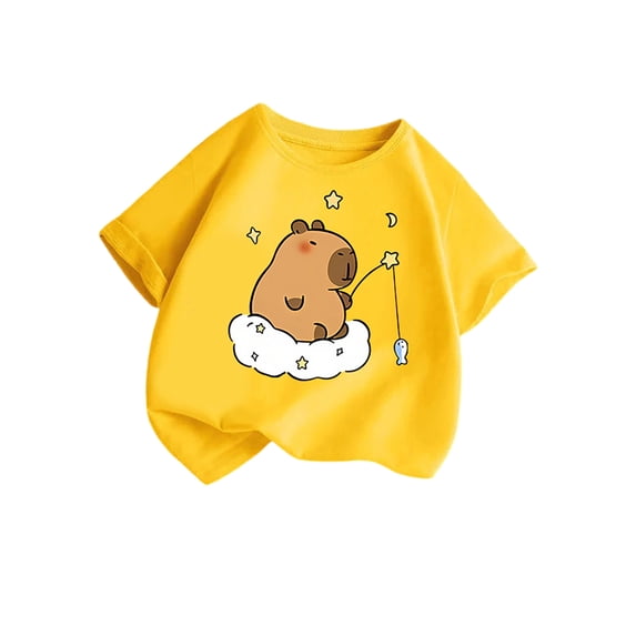 BOOMNY Toddler Girls Short Sleeve T-Shirts Crew Neck Cartoon Capybara Graphic Tee Tops for Girl Soft Dailywear