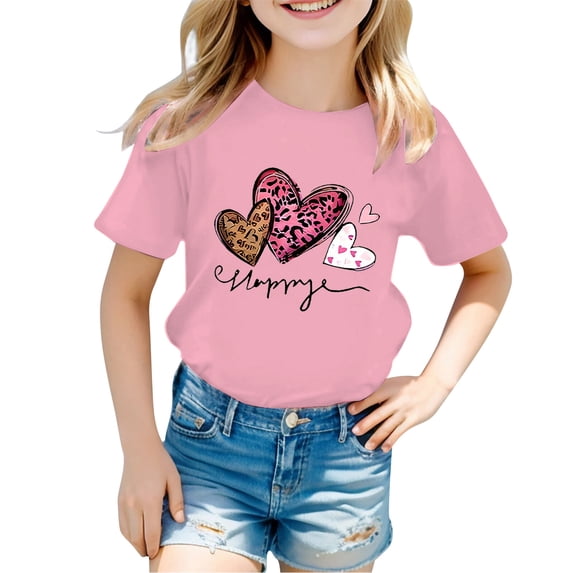 BOOMNY Toddler Girls Short Sleeve T-Shirts Crew Neck Love Heart Graphic Tee Tops for Girl Soft Dailywear