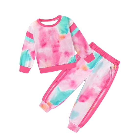 BOOMNY Toddler Girls Sweatsuits Patchwork Color Long Sleeve Sweatshirts Pants Outfits for Kids Comfy Track Suits