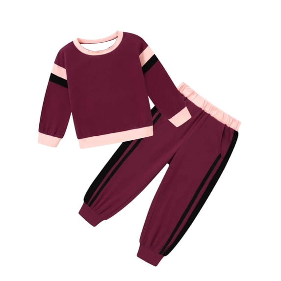 BOOMNY Toddler Girls Sweatsuits Patchwork Color Long Sleeve Sweatshirts Pants Outfits for Kids Comfy Track Suits