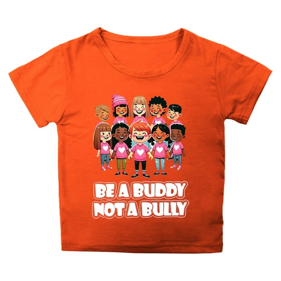 BOOMNY Toddler Girls T-Shirts Say No To Bully Letter Printed Short Sleeve Crew Neck Cool Breathable Tee Leisure Girl's Summer Clothing 6-7 Years