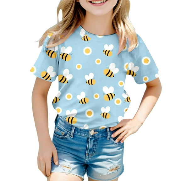 BOOMNY Toddler Girls T-Shirts Short Sleeve Cartoon Bee Printed T Shirts Lightweight Loose Summer Shirt Tops Lovely Girl's Tees