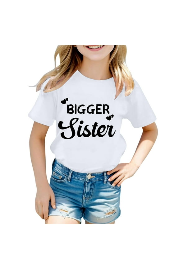 Toddler Girls T-Shirts Short Sleeve Casual Big Sister Letter Printed T Shirts Lightweight Loose Summer Shirt Tops Lovely Girl's Tees