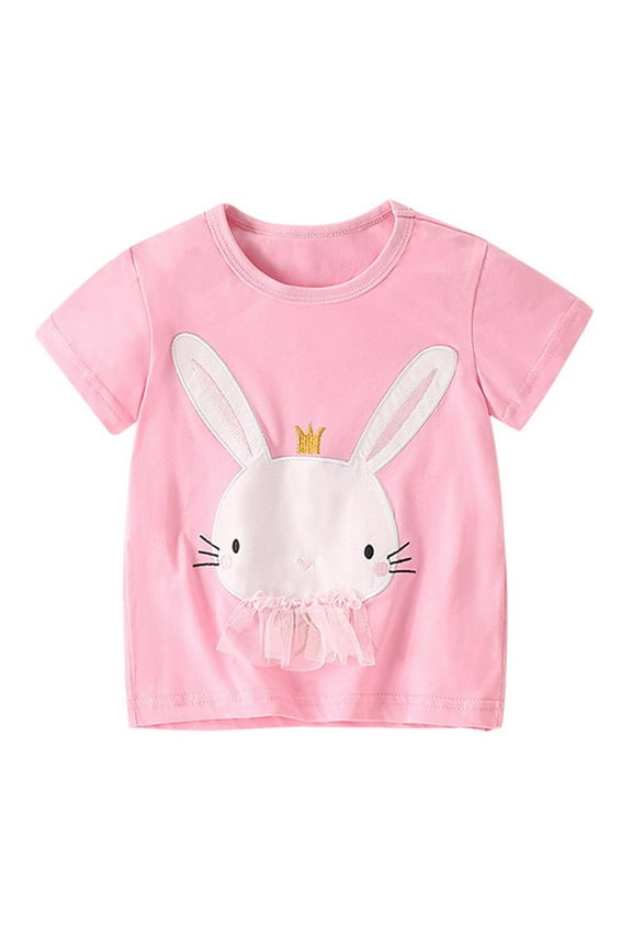 Toddler Girls T Shirts Short Sleeve Crew Neck T Shirts Easter Cartoon Bunny Egg Printed Soft Loose Fit Shirt Tops For 18-24 Months