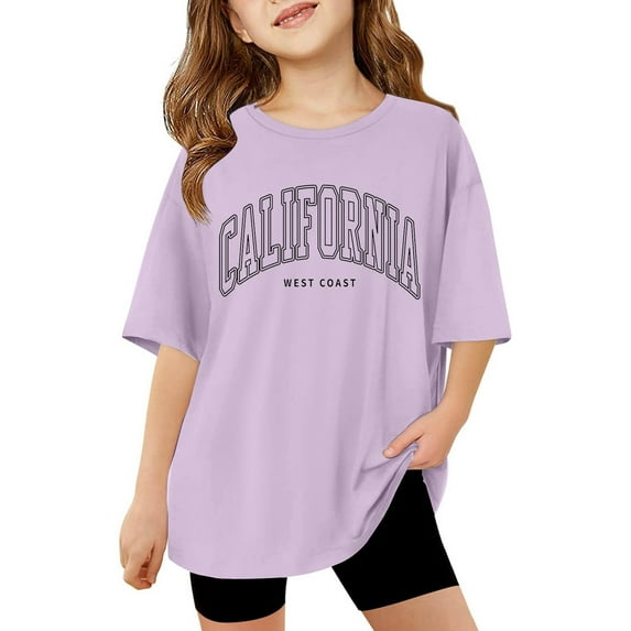 BOOMNY Toddler Girls Tee Shirts Short Sleeve Oversized Casual Crewneck Basic Tees Cool Breathable Tee Leisure Girl's Summer Clothing 3-4 Years