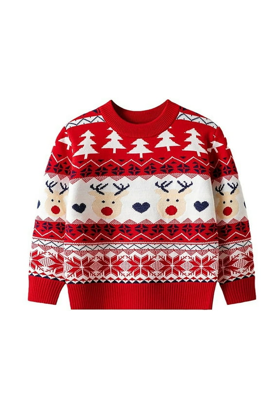 Toddler Infants Boys Girls Sweaters Long Sleeve Xmas Deer Embroidery Knitted Sweater For Kids Warm Fall Winter Sweaters