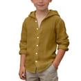 thumbnail image 1 of BOOMNY Toddler Infants Boys Linen Hooded Shirts Long Sleeve Buttons T Shirts for Boys Solid Color Breathable Loose Fit Cozy Childrens Summer Tees, 1 of 5
