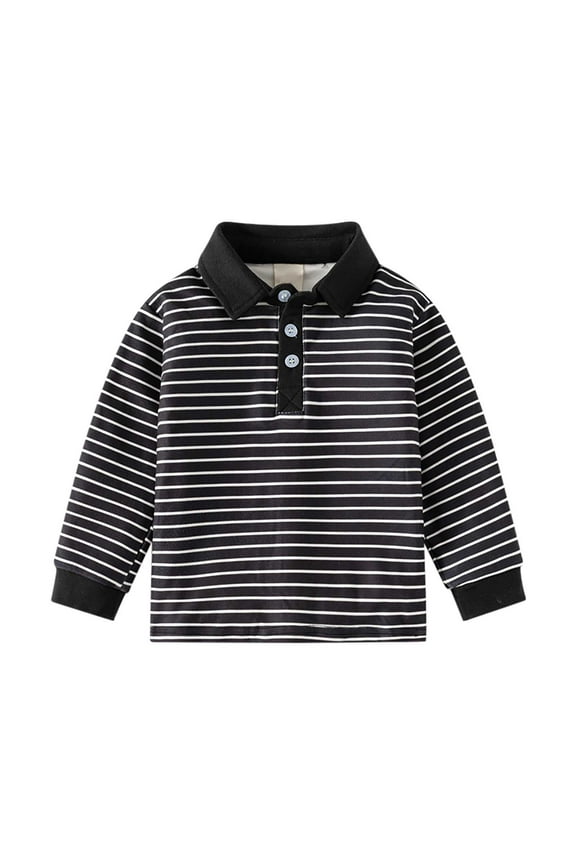 Toddler Infants Boys Polo Shirts Long Sleeve Buttons T Shirts For Kids Striped Breathable Loose Fit Cozy Childrens Dailywear