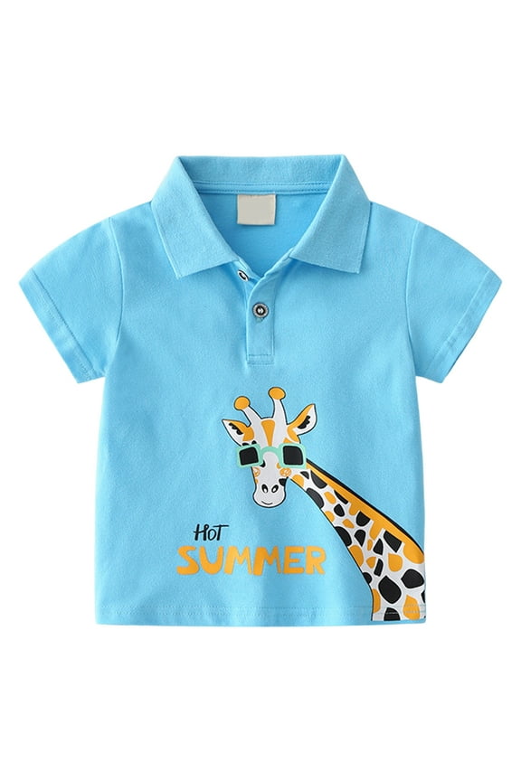 Toddler Infants Boys Polo Shirts Short Sleeve Buttons T Shirts For Kids Cartoon Animal Graphic Breathable Loose Fit Cozy Childrens Dailywear