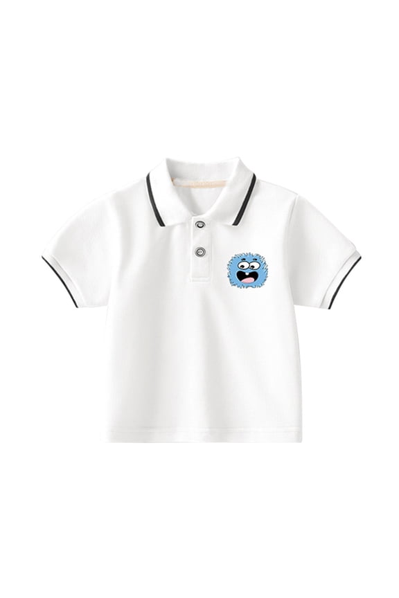 Toddler Infants Boys Polo Shirts Short Sleeve Buttons T Shirts For Kids Cartoon Graphic Breathable Loose Fit Cozy Childrens Dailywear