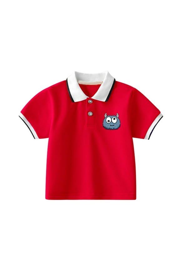 Toddler Infants Boys Polo Shirts Short Sleeve Buttons T Shirts For Kids Cartoon Graphic Breathable Loose Fit Cozy Childrens Dailywear