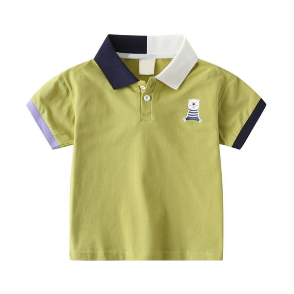 BOOMNY Toddler Boys Polo Shirts Short Sleeve Buttons T Shirts for Boys Cartoon Bear Embroidery Breathable Loose Fit Cozy Childrens Dailywear