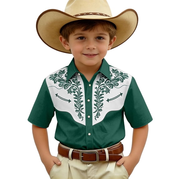 BOOMNY Toddler Boys Western Cowboy Tshirts Short Sleeve Buttons T Shirts for Boys Casual Graphic Breathable Loose Fit Cozy Childrens Tees