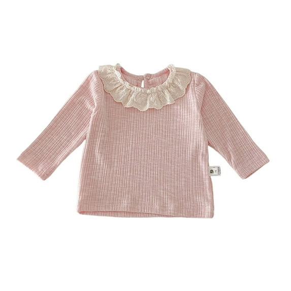 BOOMNY Toddler Girls Base Tshirts Long Sleeve Lace Trim T Shirts for Girls Solid Color Breathable Loose Fit Cozy Childrens Spring Dailywear