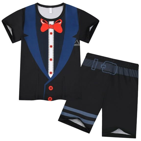 BOOMNY Toddler Kids Boys Clothes Set Short Sleeve Casual Police Printed Pajamas Stretchy Shorts 2Pcs Pjs Outfit Sets Soft Loose Fit Homewear Clothes Sets Suitable For Vacation