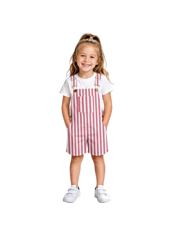 Unisex Boys Girls Bib Overalls Striped Sleeveless Shortalls for Kids Soft Jumpsuit With Pockets