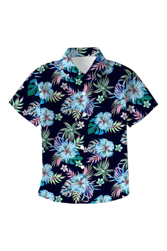 Unisex Boys Girls Hawaii Tshirts Short Sleeve Buttons T Shirts for Boys Hawaiian Floral Graphic Breathable Loose Fit Cozy Childrens Summer Tees