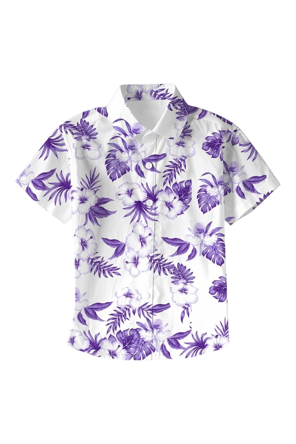 Unisex Boys Girls Hawaii Tshirts Short Sleeve Buttons T Shirts for Boys Hawaiian Floral Graphic Breathable Loose Fit Cozy Childrens Summer Tees