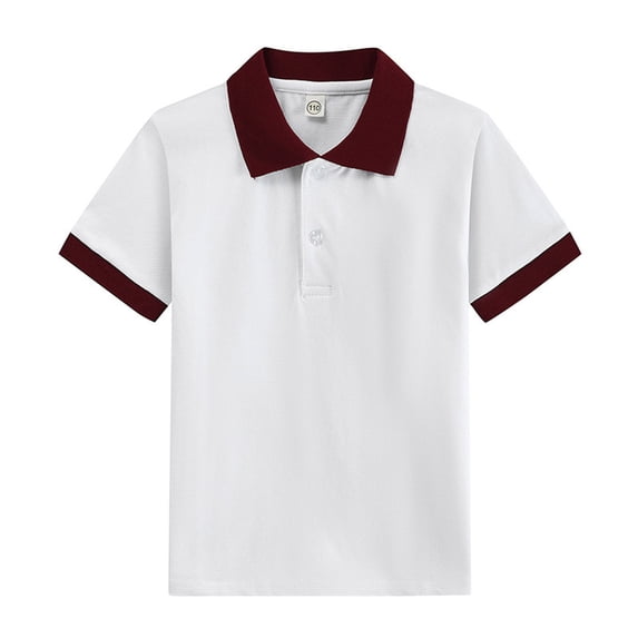 BOOMNY Unisex Boys Girls School Uniform Polo Shirts Short Sleeve Buttons T Shirts for Boys Patchwork Color Breathable Loose Fit Cozy Childrens Dailywear