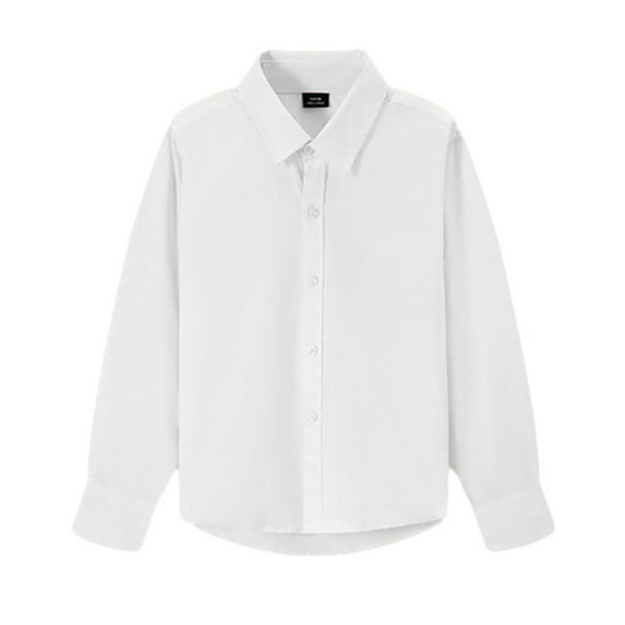 BOOMNY Unisex Boys Girls Suit Shirts Long Sleeve Buttons Dress Shirts for Boys Solid Color Breathable Loose Fit Cozy Party Wedding Formal Tops
