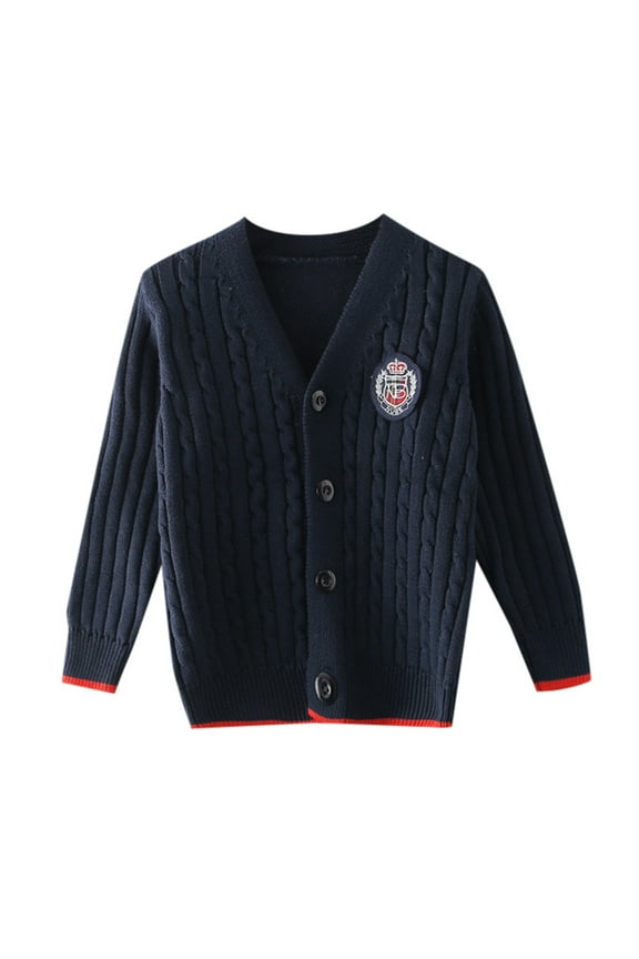 Unisex Boys Girls Sweaters Long Sleeve School Uniform Knit Cardigan Sweater For Kids Thermal Fall Winter Knitwear