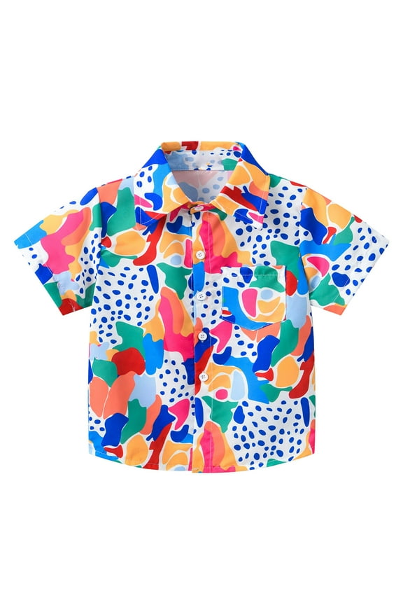 Unisex Boys Girls Tshirts Short Sleeve Buttons T Shirts For Kids Hawaiian Graphic Breathable Loose Fit Cozy Childrens Summer Tees