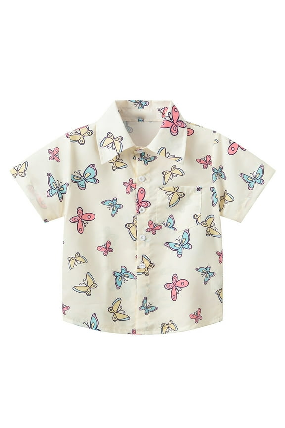 Unisex Boys Girls Tshirts Short Sleeve Buttons T Shirts For Kids Hawaiian Graphic Breathable Loose Fit Cozy Childrens Summer Tees