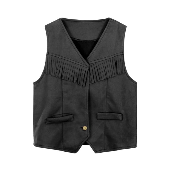 BOOMNY Unisex Boys Girls Western Cowboy Tassel Vest Sleeveless Suede Tops for Girls Solid Color Funny Loose Fit Party Performance Tees
