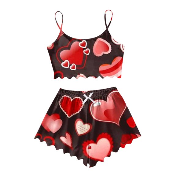 BOOMNY Valentines Women's Pajama Set 2 Peice Pajamas for Women Set Valentine's Day Love Heart Graphic Sleeveless Pjs Tops Shorts Sleepwear Outfit Cozy Soft Homewear Loungewear