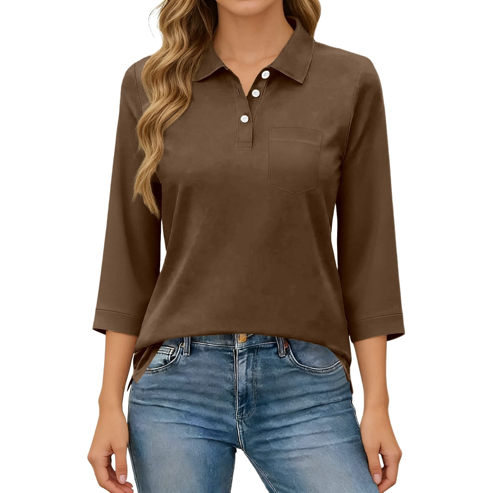 Dames T-shirts 3/4 mouwen ronde hals dames zomer tops slim fit mode casual blouses vakantie effen kleur shirts, Lichtblauw, L