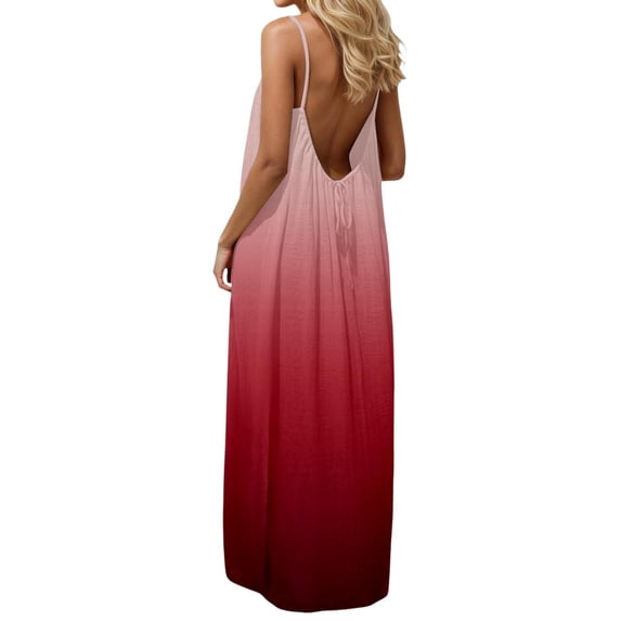 BOOMNY Women's Backless Cami Dress Spaghetti Strap Cami Lounge House Dresses Gradient Color Flowy Beach Summer Maxi Sundress