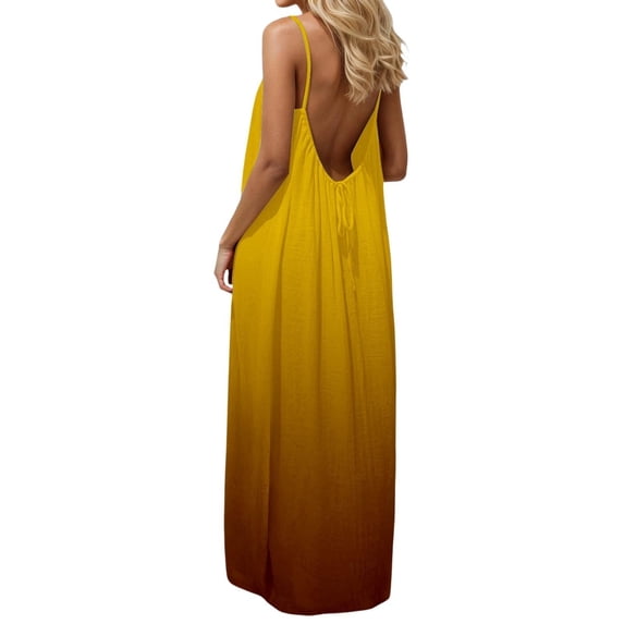 BOOMNY Women's Backless Cami Dress Spaghetti Strap Cami Lounge House Dresses Gradient Color Flowy Beach Summer Maxi Sundress