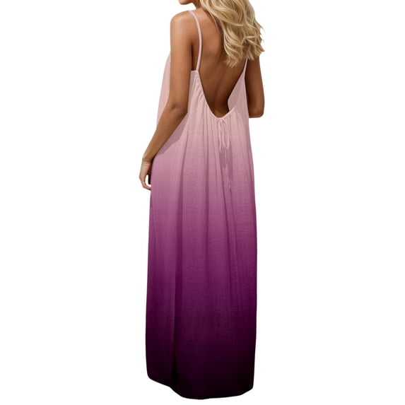 BOOMNY Women's Backless Cami Dress Spaghetti Strap Cami Lounge House Dresses Gradient Color Flowy Beach Summer Maxi Sundress