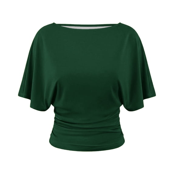 BOOMNY Women's Batwing Sleeve Tshirts High collar Solid T-Shirt Cozy Summer Tee Tops for Women