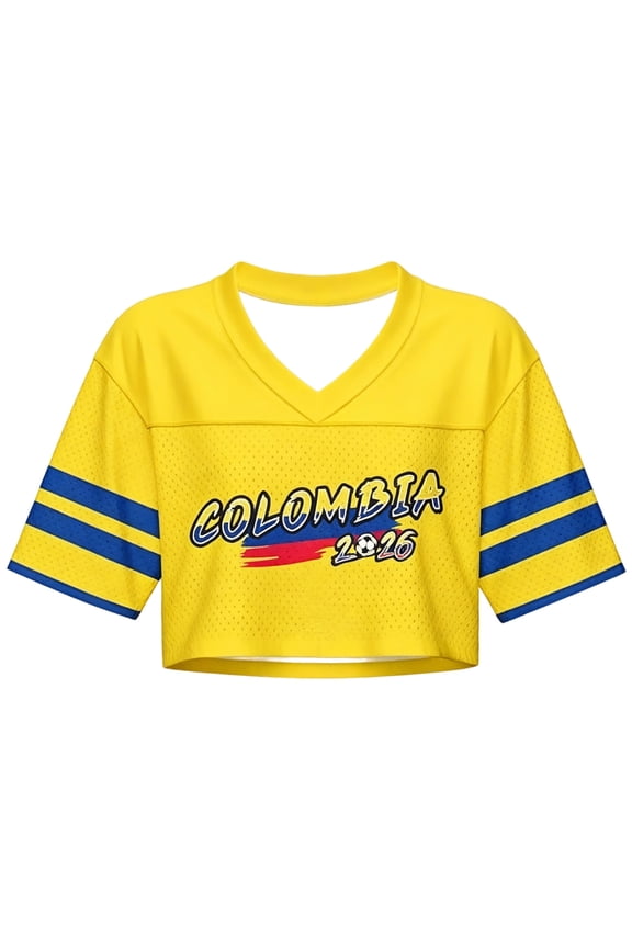 Women's Colombia Short Sleeve Cropped Tops V Neck Football Letter Graphic Y2K Tshirts Workout Tee Tops for Women